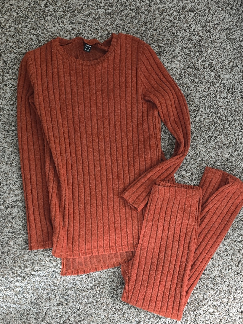 Ribbed Knit Sweater Set - Rust Orange